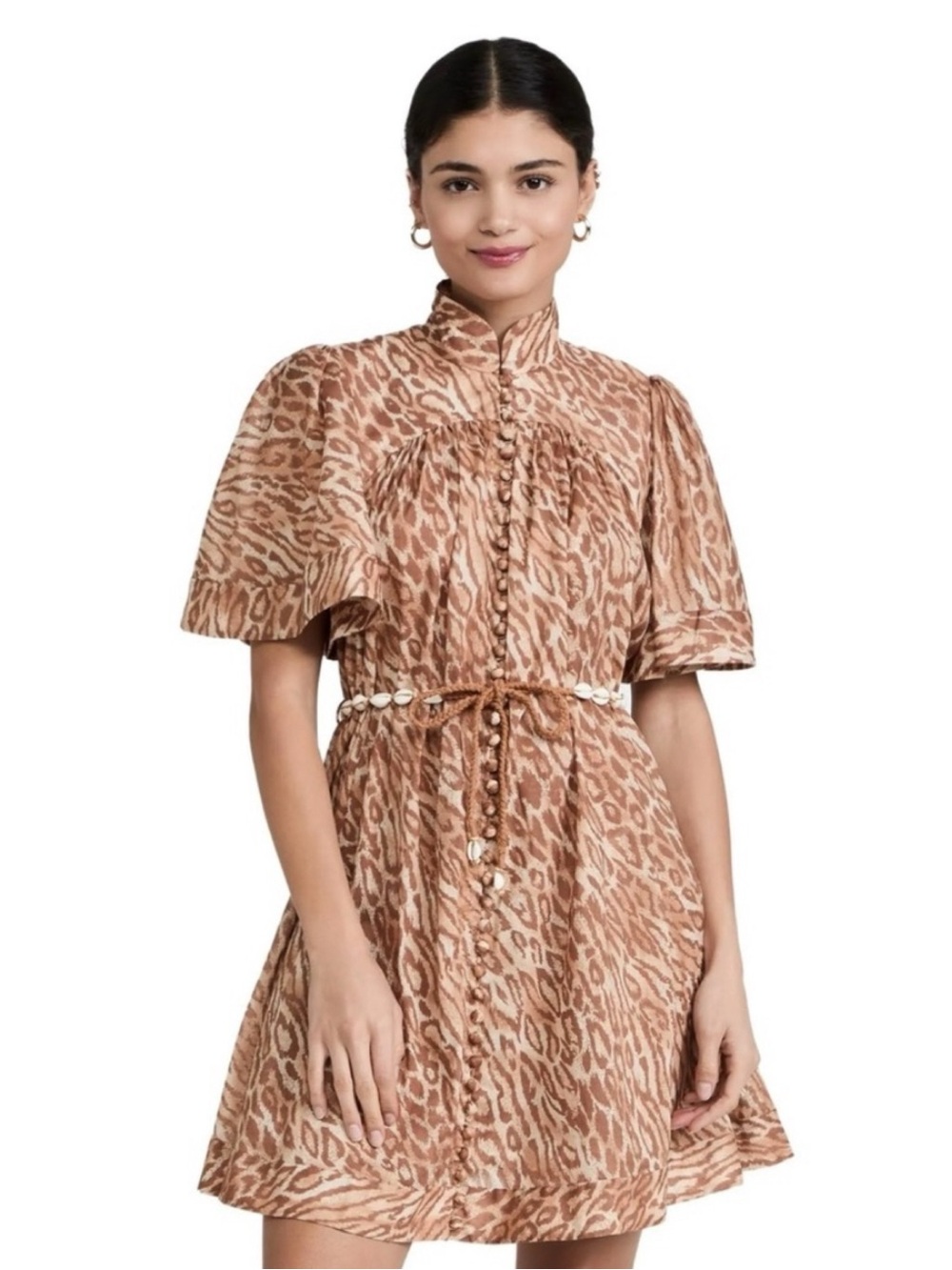ZIMMERMANN Tropicana Flutter Sleeve Mini Dress in Leopard Size:1 US:6